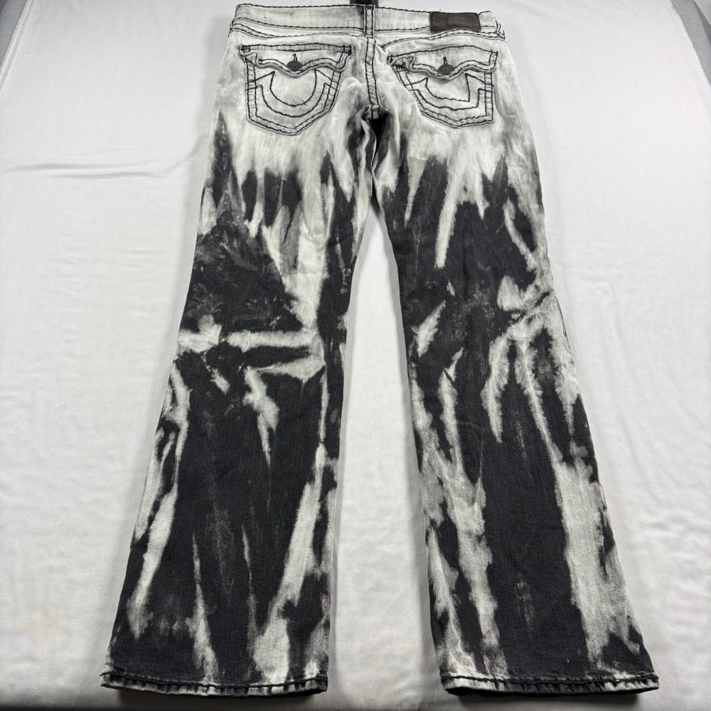 True Religion Jeans Mens 36x33 Black Gray Acid Wash Ricky Relaxed Flap Pockets